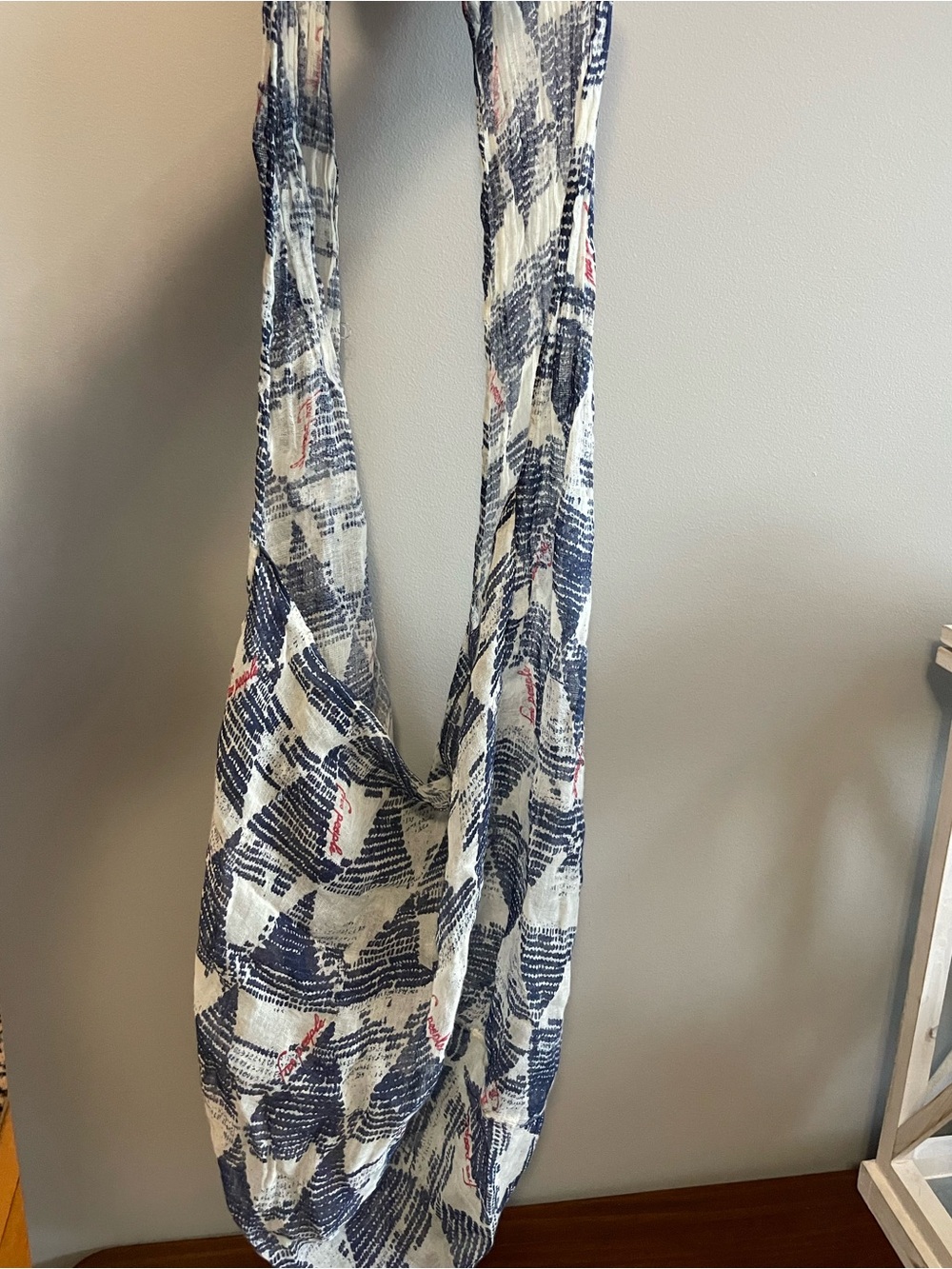Free People Navy, White and Red Patterned Hobo Bag